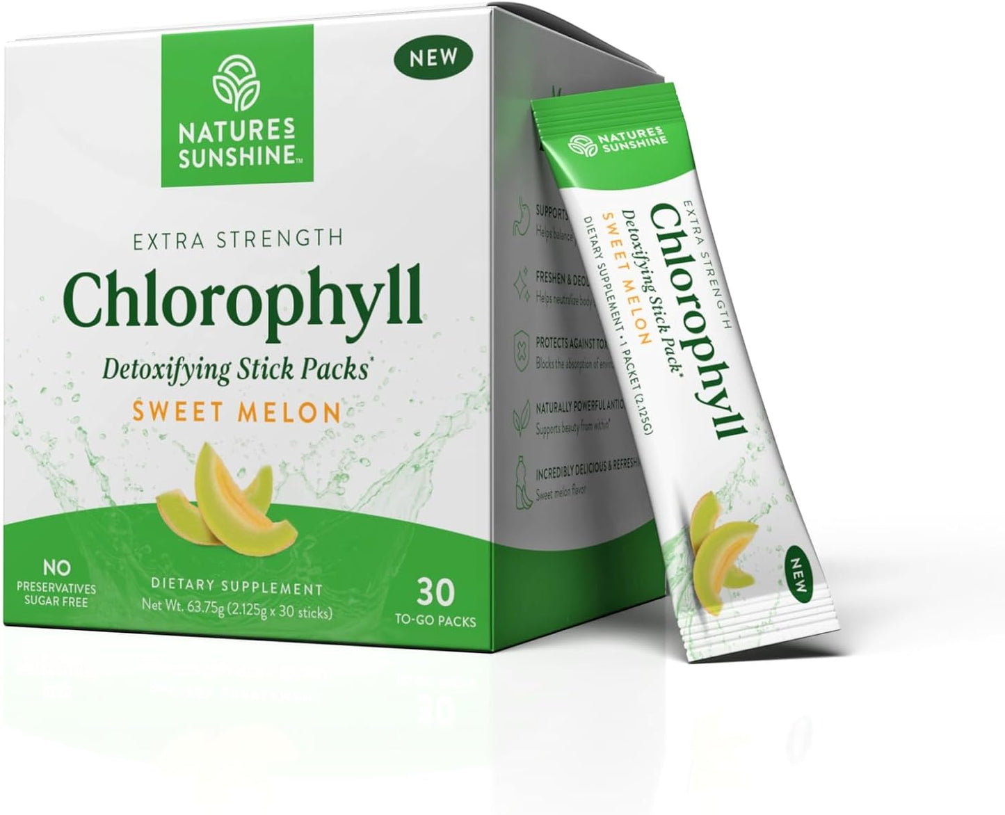 Nature's Sunshine Chlorophyll Stick Packs: Supercharge Your Detox and Boost Gut Health in Convenient, Delicious Stick Packs (Spearmint)